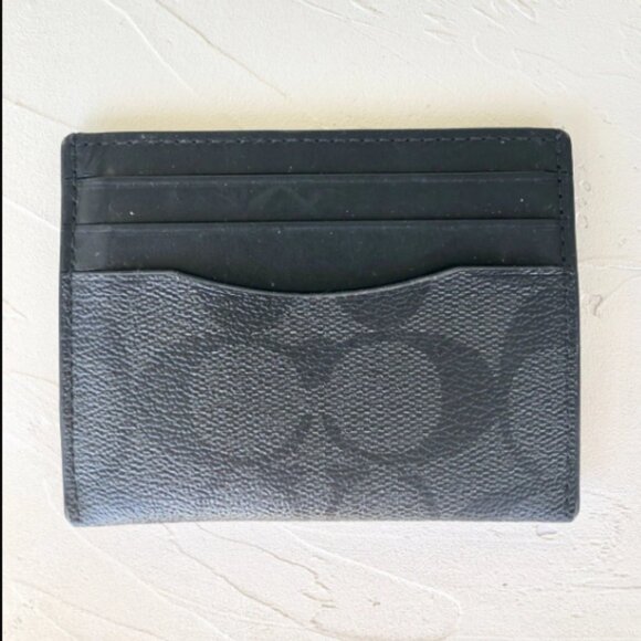 Coach Slim Id Card Holder Case Signature Canvas Charcoal/Black Wallet - Picture 1 of 3